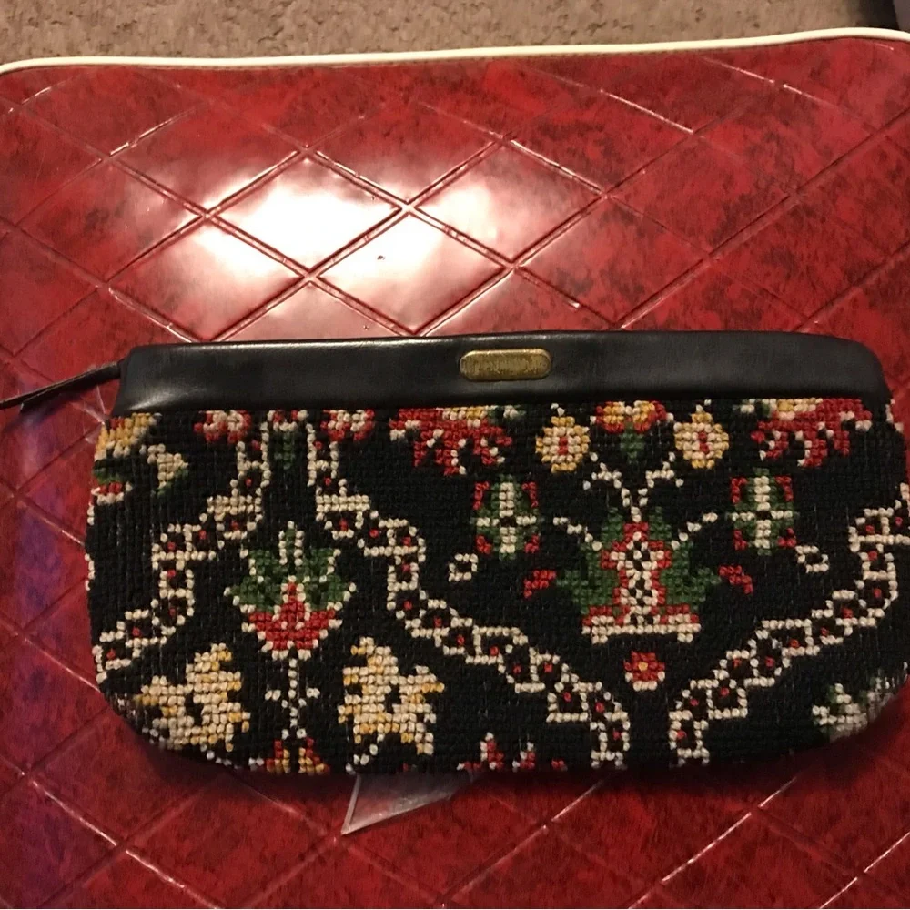 Vintage Embroidered  and leather clutch
